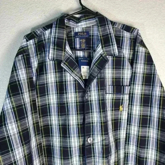 NEW Polo Ralph Lauren Sleepwear Mens Blue/Green Plaid Shirt Pajama Top MEDIUM M - Picture 2 of 6
